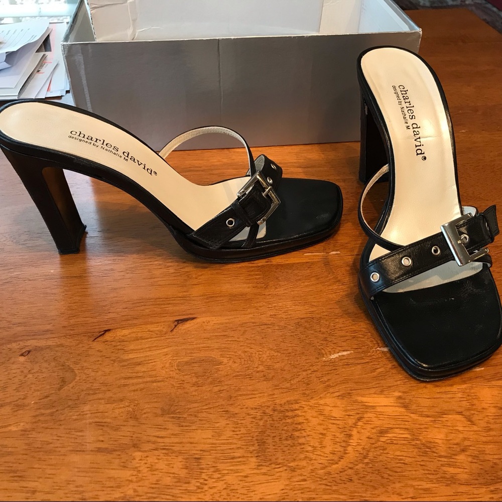 Charles David black leather heels size 9